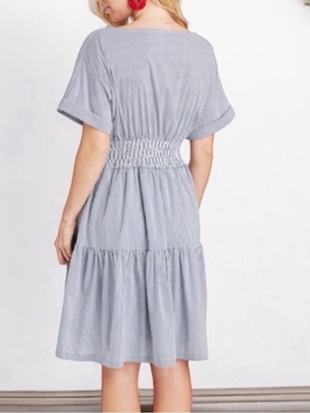 Vineyard Vines Blue White Stripe Smocked Waist Fit & Flare Mini Dress - Picture 2 of 12